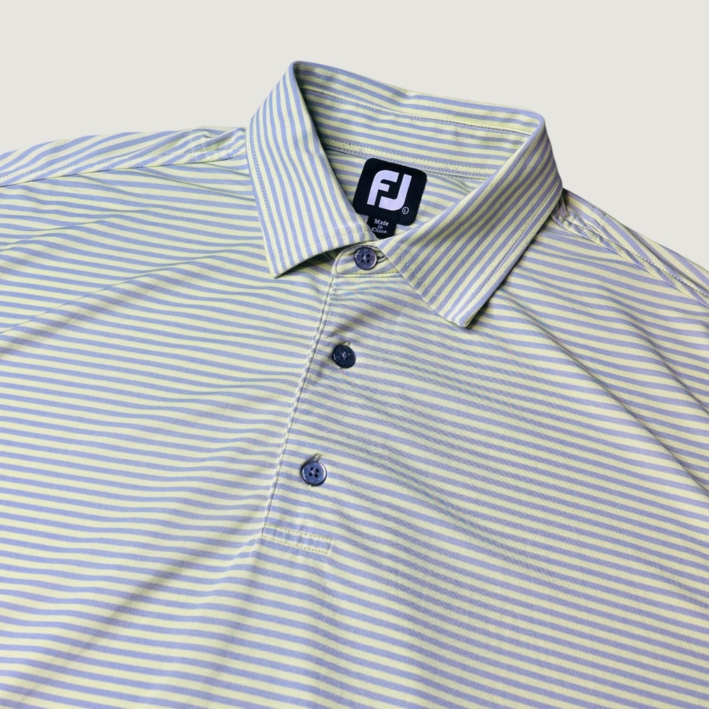 FootJoy Polo Shirt Mens L Striped Lime Green Grey Stretch Golf Short Sleeve